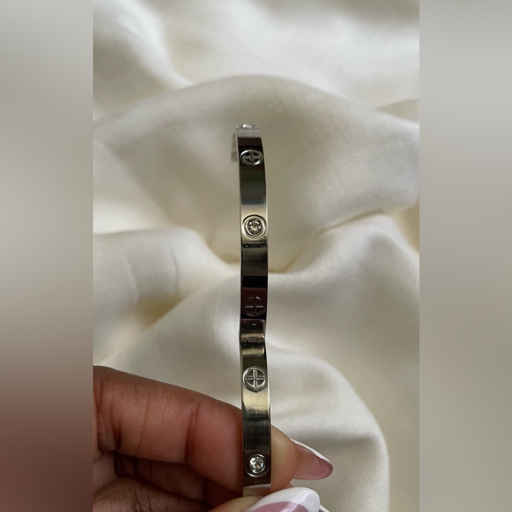 B. Collective Silver Bangle with Crystal Accents - Picture 6 of 7